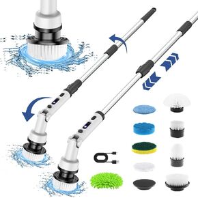 Electric Spin Scrubber, Bathroom Cleaner Cordless Cleaning Power Shower Brush Waterproof with 9 Replaceable Brush Head, Scrubbers for Kitchen Home Floor Bathtub Tile Cleaning