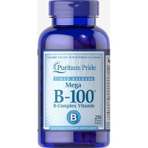 Puritan's Pride -100 Complex Timed Release Supports Energy Metabolism, Caplets, Vitamin B, 250 Count