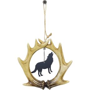 De Leon Collections Polyresin Faux Antler Black Wolf Silhouette Decorative Hanging Ornament