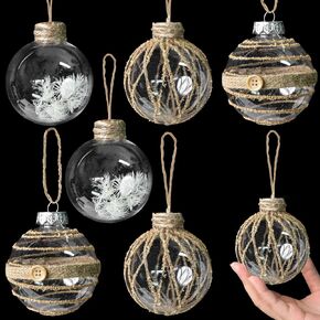 6pcs Christmas Ball Ornaments, 3.54in Clear Christmas Tree Ornaments with Strips Decorations Shatterproof Decorative Hanging, Xmas Tree Balls for Wedding Christmas Festive Party Decor