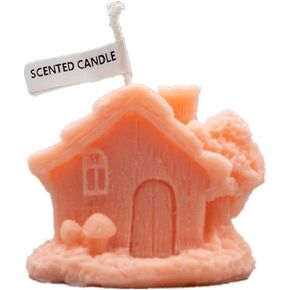 2 Pcs Cartoon House Shaped Aromatherapy Candles for Wedding Christmas Table Fireplace Mantle Decorations (Pink)