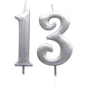 MAGJUCHE Silver 13th Birthday Numeral Candle, Number 13 Cake Topper Candles Party Decoration for Girl Or Boy