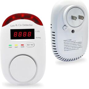 Combination Gas & Carbon Monoxide Detectors, Plug in Carbon Monoxide and Natural Gas Detector for Home, 2 in 1 CO Detector & Combustible Gas Detector with Light & Voice Warning(1 Pack)
