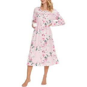 YOZLY Nightgowns for Women Soft Cotton Long Sleeve Night Gwon with Pockets