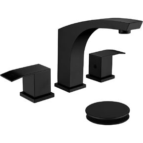 3 Hole Bathroom Faucet Matte Black, 2 Handle 8 inch Widespread Bathroom Sink Faucet with Pop Up Drain and cUPC Supply Hose, Black Bathroom Faucet for Sink 3 Hole WI37151BK