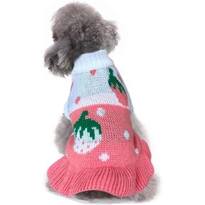 CHBORCHICEN Pet Dog Sweaters Classic Knitwear Turtleneck Winter Warm Puppy Clothing Cute Strawberry and Heart Doggie Sweater (XXS, Dress-Pink)