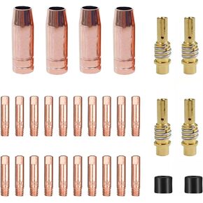 Mig 30-Pack MB15 15AK welding Gun Accessory Kit ;Welding contact Tips 0.035",Gas Nozzle/Contact Tip Holder Fit MIG Co2 Welding Torch,Chicago Welder, Titanium, Copper (0.035" Accessory Kit)