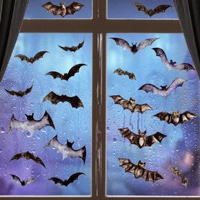 9 Sheets Halloween Window Clings, Halloween Window Stickers Scary Spooky Window Stickers Decals for Indoor Room Kids Party Door Wall Decor Halloween Window Decoration (Castle Tree Bat)