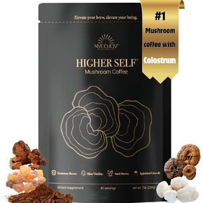 قهوة فطر هاير SELF™ مع 40% من اللبأ IgG، أرابيكا، عرف الأسد، ريشي، تشاجا، إل-ثيانين واللبان | 7 أوقية. (200 جرام) العبوة 40 حصة