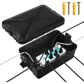Joinfworld Outdoor Electrical Box 13x8x5 Large Outdoor Extension Cord Cover Waterproof Weatherproof Connection Box Black Outside Power Cord Protector Enclosure for Cable Wire Power Strip Outlet Plug