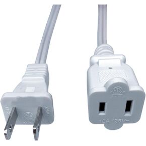 5 FT Extension Cord, White 2 Prong Power Cord Cable,Small Short 18 AWG Power Cable, US Male Female Extension Cords for Nema 1-15P to 1-15R, Used for Indoor,Home,Office,Lights