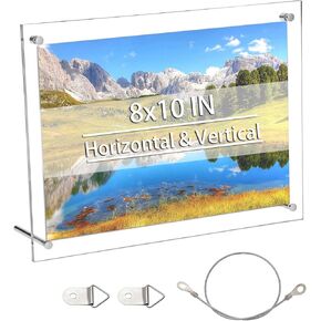JUXYES Clear Acrylic Wall & Tabletop Picture Frame Wall Hanging Photo Frame with Standoff, Double Sided Desktop Frameless Picture Frame, Wall Floating Frame for Picture Pressed Flower, 4x6 Inches