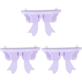 Amosfun 3 Pcs Bow Tie Rack Wooden Wall Shelves Wall Mounted Shelves for Storage Elephant Candy Dish Corner Bookshelf Kitchen Rack Wooden Bookshelf Charming Office Purple Bracket
