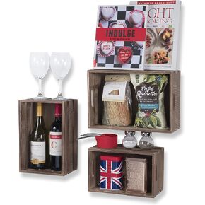 Wallniture المطبخ تخزين النبيذ الرف سلة خشبية سلة الجوز مجموعة من 3 in Kuwait