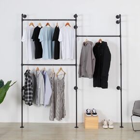 Industrial Iron Pipe Clothing Rack, 40inch Black Vintage Retro Shelving Wall Mounted DIY Garment Rack Rustic Farmhouse Kitchen Storage