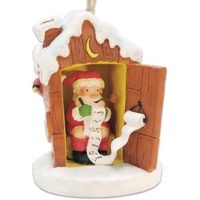 Cape Shore Santa in Outhouse Making His List Resin Christmas Ornament