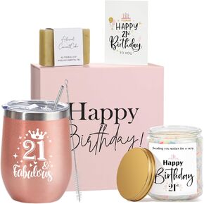 21st Birthday Gifts for Women, Happy 21st Birthday Basket Gifts, Vintage 2003 Engraved 21st tumbler, Funny 21st Gifts Box For Female Daughter Sister Girlfriend Coworker Bestie - Turning 21 Present