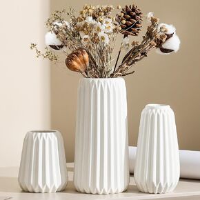 White Ceramic Vase Set of 3 Modern Minimalist Bohemian Home Decor Vase Farmhouse Rustic Mantel and Shelf Decor Spacious Vase for Living Room Entryway Countertop Accents and Gift