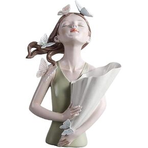 Girl Figurines Flower Vase Resin Girl Statue Sculpture Floral Flower Pots Flower Holder Desktop Planter for Home Office Table Ornaments - Green