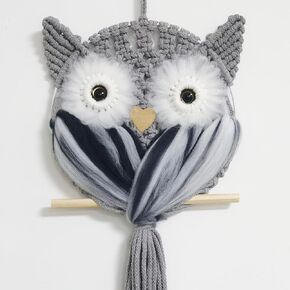 Owl Macrame Wall Art, Boho Nursery Decor Hand Woven Owl Macrame Wall Hanging, Home Decoration for Living Room Office Bedroom (White, 6"x12")