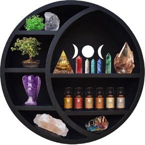 Crescent Moon Shelf for Crystals | Crystal Shelf Display for Wall, Essential Oils & Moon Wall Decor | Moon Phase Wall Hanging Witchy Decor for Bedroom | Paulownia wood | Black in Saudi Arabia