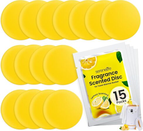 SereneLife Fragrance Disc 15pcs Lemon Scented Fragrance Disc, Suitable for Towel Warmer Buckets Convenient Size Fits in Most Air Freshener Holders Fresh Aroma Stays for 30 to 60 Days in Saudi Arabia