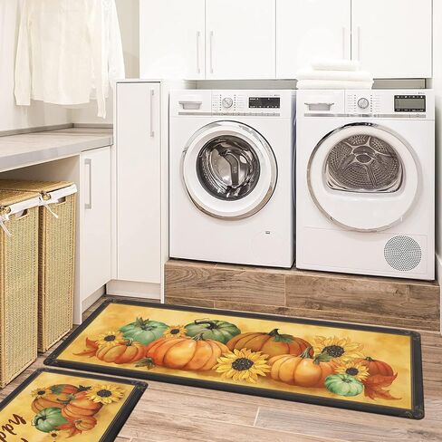Bsmathom Fall Pumpkin Kitchen Rugs Sets of 2, Anti Fatigue Mats for Kitchen Floor, Non Slip Cushioned Waterproof Kitchen Mats, Farmhouse Kitchen Mats for Floor in Saudi Arabia