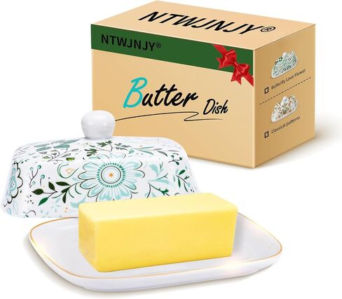 Butter Dish with Lid, butter dish with lid for countertop，Ceramic Butter container，Grilled flower craft butter Holder，butter tray(Butterfly Love Flower) in Saudi Arabia