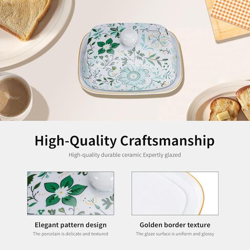Butter Dish with Lid, butter dish with lid for countertop，Ceramic Butter container，Grilled flower craft butter Holder，butter tray(Butterfly Love Flower) in Saudi Arabia