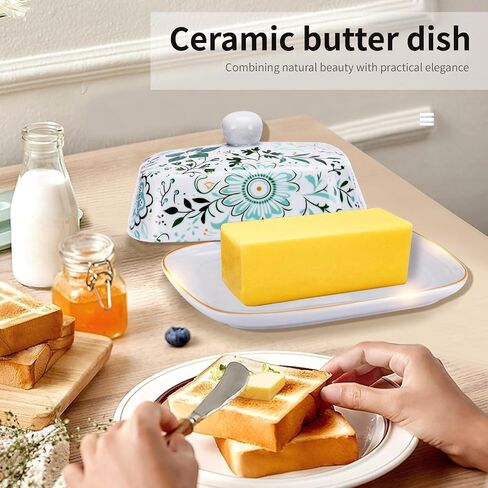 Butter Dish with Lid, butter dish with lid for countertop，Ceramic Butter container，Grilled flower craft butter Holder，butter tray(Butterfly Love Flower) in Saudi Arabia