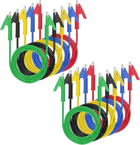 مجموعة 10 قطع من سلاسل اختبار مشابك التمساح، كابل سلك اختبار 15 أمبير مزدوج النهاية مع مشابك عازلة مع مشابك نحاسية جاك واقية للاختبار الكهربائي 5 ألوان 3.3 قدم/1 متر in Kuwait