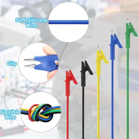 مجموعة 10 قطع من سلاسل اختبار مشابك التمساح، كابل سلك اختبار 15 أمبير مزدوج النهاية مع مشابك عازلة مع مشابك نحاسية جاك واقية للاختبار الكهربائي 5 ألوان 3.3 قدم/1 متر in Kuwait