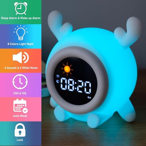 Stay-in-Bed Clock for Kids, Touch Night Light with Sound Machine, Ok to Wake Clock for Toddler, Perfect Clock Gift for Kids in Saudi Arabia
