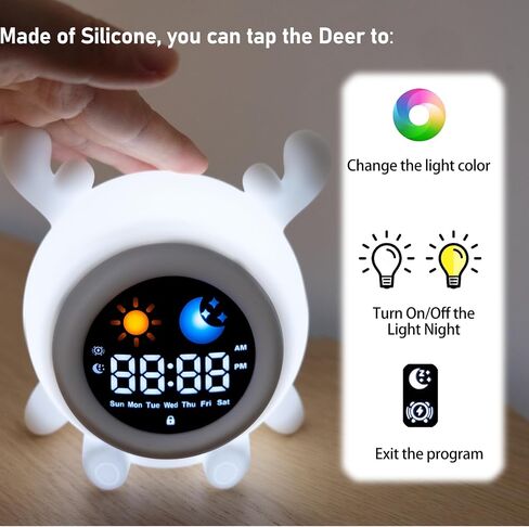 Stay-in-Bed Clock for Kids, Touch Night Light with Sound Machine, Ok to Wake Clock for Toddler, Perfect Clock Gift for Kids in Saudi Arabia
