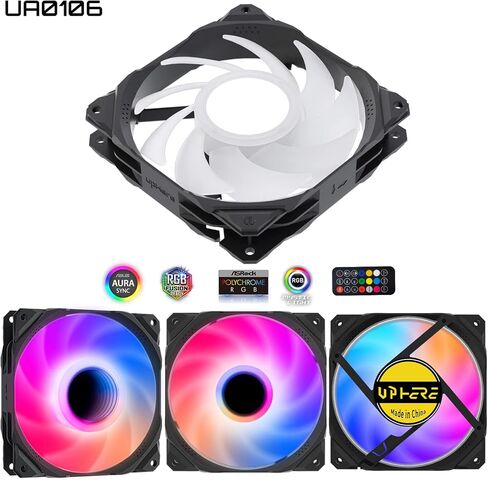 مراوح حالة upHere RGB، مراوح تبريد الكمبيوتر الهادئة مقاس 120 مم، تصميم مرآة لا نهاية له، وحدة تحكم ARGB SYNC/RC بقدرة 5 فولت، سرعة تبريد ملونة قابلة للتعديل مع محور التحكم في المروحة، 5 عبوات، إصدار أسود in Kuwait