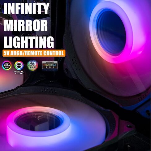 مراوح حالة upHere RGB، مراوح تبريد الكمبيوتر الهادئة مقاس 120 مم، تصميم مرآة لا نهاية له، وحدة تحكم ARGB SYNC/RC بقدرة 5 فولت، سرعة تبريد ملونة قابلة للتعديل مع محور التحكم في المروحة، 5 عبوات، إصدار أسود in Kuwait
