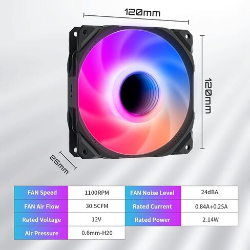 مراوح حالة upHere RGB، مراوح تبريد الكمبيوتر الهادئة مقاس 120 مم، تصميم مرآة لا نهاية له، وحدة تحكم ARGB SYNC/RC بقدرة 5 فولت، سرعة تبريد ملونة قابلة للتعديل مع محور التحكم في المروحة، 5 عبوات، إصدار أسود in Kuwait