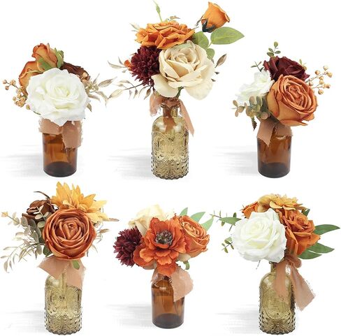 Rinlong 6Pcs Assorted Flower Centerpieces for Wedding Fall Tables Centerpiece Burnt Orange Bridesmaid Bouquets Baby Nursery Shelf Mantel Decor in Saudi Arabia