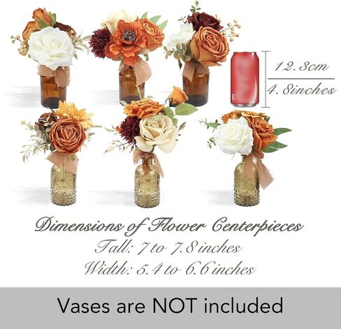Rinlong 6Pcs Assorted Flower Centerpieces for Wedding Fall Tables Centerpiece Burnt Orange Bridesmaid Bouquets Baby Nursery Shelf Mantel Decor in Saudi Arabia