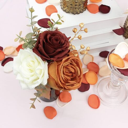 Rinlong 6Pcs Assorted Flower Centerpieces for Wedding Fall Tables Centerpiece Burnt Orange Bridesmaid Bouquets Baby Nursery Shelf Mantel Decor in Saudi Arabia