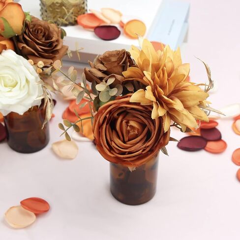 Rinlong 6Pcs Assorted Flower Centerpieces for Wedding Fall Tables Centerpiece Burnt Orange Bridesmaid Bouquets Baby Nursery Shelf Mantel Decor in Saudi Arabia