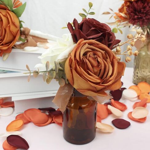 Rinlong 6Pcs Assorted Flower Centerpieces for Wedding Fall Tables Centerpiece Burnt Orange Bridesmaid Bouquets Baby Nursery Shelf Mantel Decor in Saudi Arabia