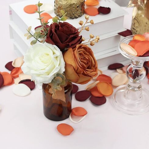 Rinlong 6Pcs Assorted Flower Centerpieces for Wedding Fall Tables Centerpiece Burnt Orange Bridesmaid Bouquets Baby Nursery Shelf Mantel Decor in Saudi Arabia