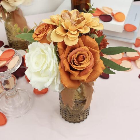 Rinlong 6Pcs Assorted Flower Centerpieces for Wedding Fall Tables Centerpiece Burnt Orange Bridesmaid Bouquets Baby Nursery Shelf Mantel Decor in Saudi Arabia