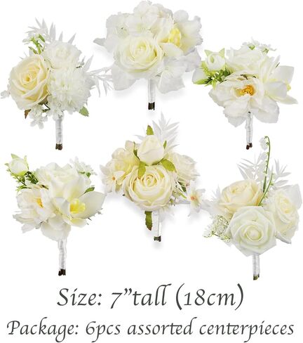Rinlong 6Pcs Assorted Flower Centerpieces for Wedding Fall Tables Centerpiece Burnt Orange Bridesmaid Bouquets Baby Nursery Shelf Mantel Decor in Saudi Arabia