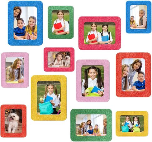 12 Pcs Glitter Magnetic Picture Frame Colorful Magnetic Photo Frames Photo Magnets Refrigerator Picture Frame Magnets for Back to School Decorations, 6.2 x 4.8 Inches and 4.6 x 3.2 Inches in Saudi Arabia