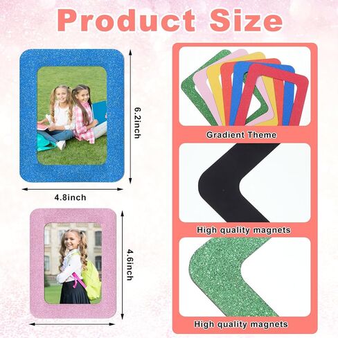 12 Pcs Glitter Magnetic Picture Frame Colorful Magnetic Photo Frames Photo Magnets Refrigerator Picture Frame Magnets for Back to School Decorations, 6.2 x 4.8 Inches and 4.6 x 3.2 Inches in Saudi Arabia