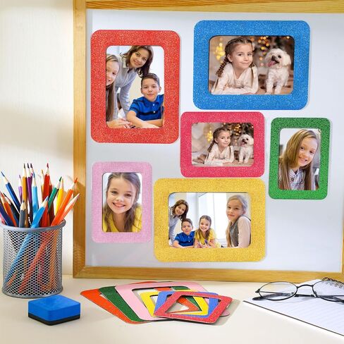 12 Pcs Glitter Magnetic Picture Frame Colorful Magnetic Photo Frames Photo Magnets Refrigerator Picture Frame Magnets for Back to School Decorations, 6.2 x 4.8 Inches and 4.6 x 3.2 Inches in Saudi Arabia