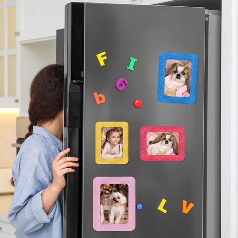 12 Pcs Glitter Magnetic Picture Frame Colorful Magnetic Photo Frames Photo Magnets Refrigerator Picture Frame Magnets for Back to School Decorations, 6.2 x 4.8 Inches and 4.6 x 3.2 Inches in Saudi Arabia
