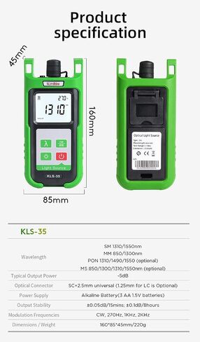 Optical Fiber SingleMode SM and Multimode MM Light Source KLS-35-MS 1310/1550nm, Multimode 850/1300nm with LED, ±0.05dB/15mins Output Stability in Saudi Arabia